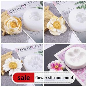 Moldes para hornear DIY Pegamento de cristal Molde de jabón hecho a mano Silicona de grado alimenticio 3D Accesorios de decoración de pasteles de flores de crisantemo blanco