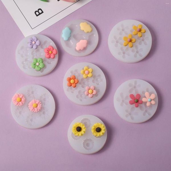 Moules de cuisson bricolage Mini fleur de tournesol moule en Silicone souple Fondant Sugarcraft chrysanthème gâteau décoration outils dessin animé Floweres