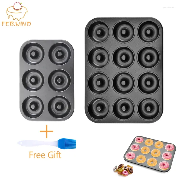 Moldes para hornear DIY Antiadherente Mini Donut Pan / Bandeja Bandeja de acero inoxidable 6/12 tazas Molde de pastel de donuts pequeños / Sartenes de hojalata para horno 120