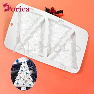 Moldes para hornear dorica 4 agujeros árbol de Navidad mousse mouse alimento grado chocolate chocolate pastel de postre molde hojas de jabón hecho a mano