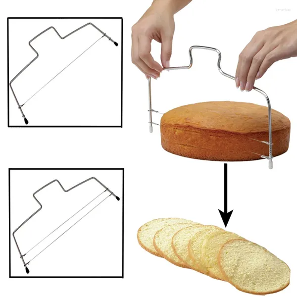 Moldes para hornear Divisor de pan de doble línea Ajustable Alambre de acero inoxidable Dispositivo de corte de pastel Cortador lavable Nivelador Seguro para suministros