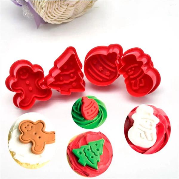 Moldes para hornear masa Sugarcraft herramientas de plástico émbolo DIY sello prensa cortadores de galletas conjunto decoración de Navidad molde de galletas