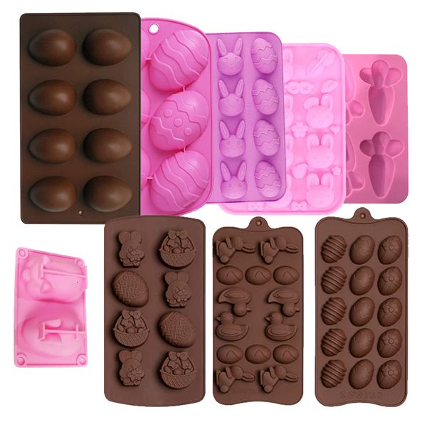 Moldes para hornear Huevo de Pascua Conejito Molde de chocolate Conejo Zanahoria Pato Molde de caramelo de silicona Jabón Fabricación de velas Herramientas Pastel Cupcake Decoración 230809