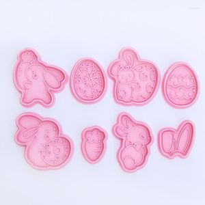 Bakvormen Easter Plastic Cookie Cutter 3D Cartoon wortel Eieren Ear Biscuit Fondant Embosser Stamps Cake Decoration Tool