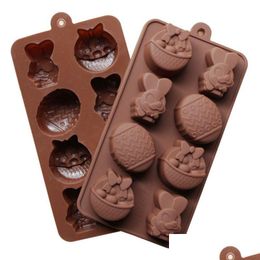 Moldes para hornear Pascua Sile Fondant Moldes 8 Grid 3D DIY Bunny Formas de huevo Chocolate Jelly y Candy Mold Drop Entrega Home Garden Kitche DHJBD