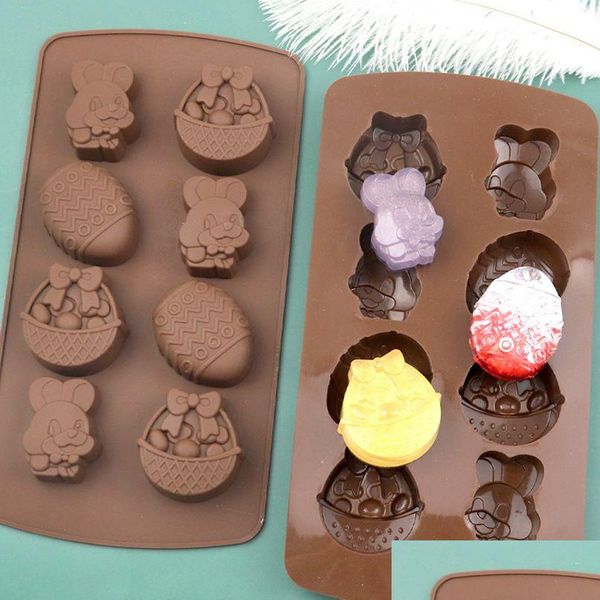 Moldes para hornear Herramientas de Pascua Molde de chocolate Formas de huevo de conejo Moldes de fondant Jalea y caramelo 3D Diy T3I51644 Entrega directa Hogar Jardín Dhokn