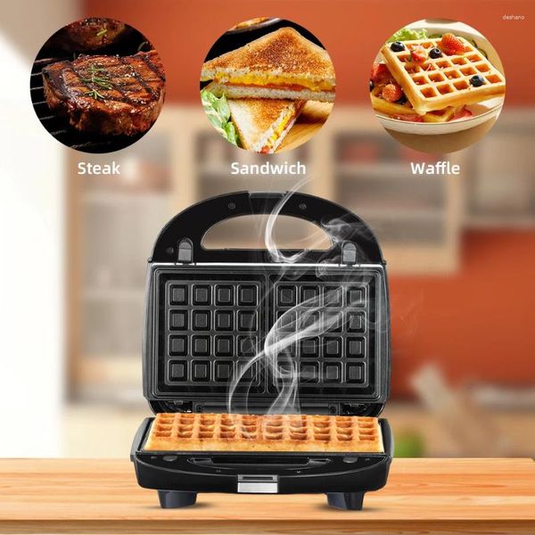 Moldes para hornear Sandwichera eléctrica Máquina de desayuno con 3 juegos Placas antiadherentes extraíbles Calefacción de doble cara Waffle Donut