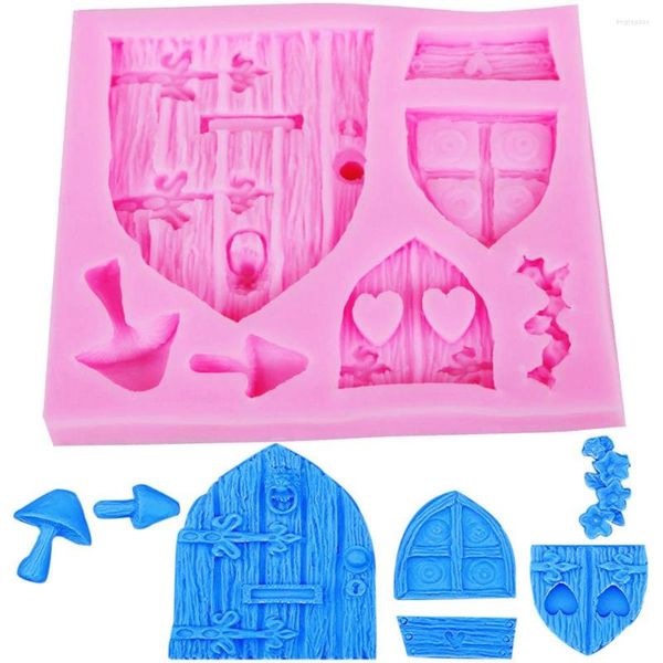 Moldes para hornear Fairy Tale Cottage Molde de silicona Seta Ventana Puerta Fondant 3D Cake Chocolate Ice Decoraciones Herramienta