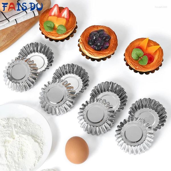 Moules de cuisson Fais du 10pcs réutilisable moule à tarte en acier inoxydable cupcake cookie pudding tarte moule muffin tasse oeuf cuisine pâtisserie outils