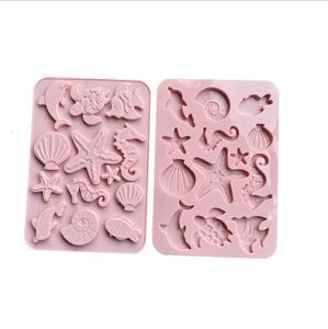 Moldes para hornear Fish Dolphin Cake Mold Seahorse Shell Mold Starfish Sea Turtle Border Fondant para moldes de decoración de cocina R045 230809