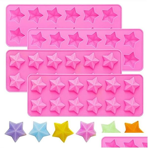 Moldes para hornear Molde de sile en forma de estrella de cinco puntas Hecho a mano Antiadherente Chocolate Fondant Decoración de pasteles Cubo de hielo Sugarcraft Mj1219 Dro Dhua5