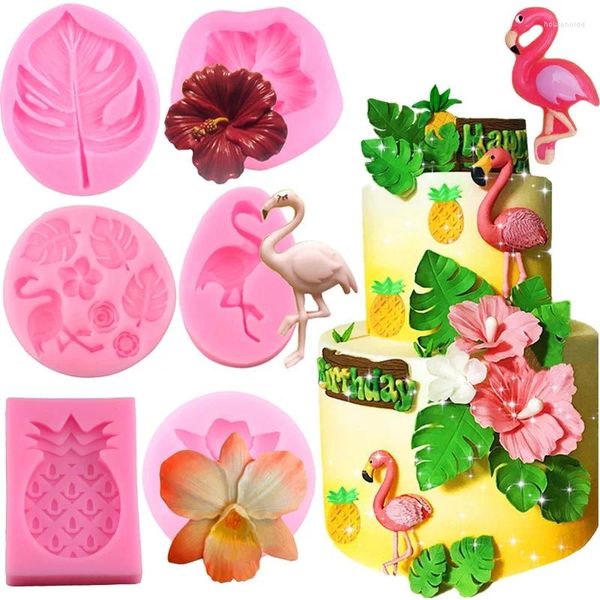 Moldes para hornear Flamenco Molde de silicona Rosa Flor tropical Tortuga Hoja Sandía Piña Caramelo Molde de chocolate DIY Herramientas de decoración de pasteles