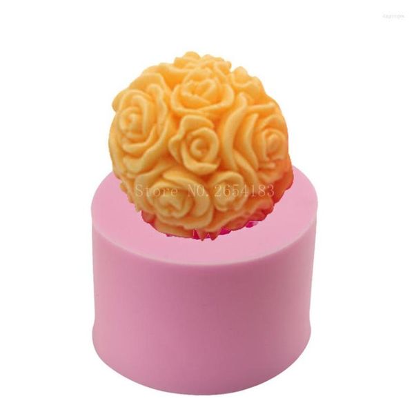 Moldes para hornear flor Rosa bola encaje silicona Fondant jabón 3D pastel molde Cupcake gelatina caramelo Chocolate decoración herramienta FQ3077