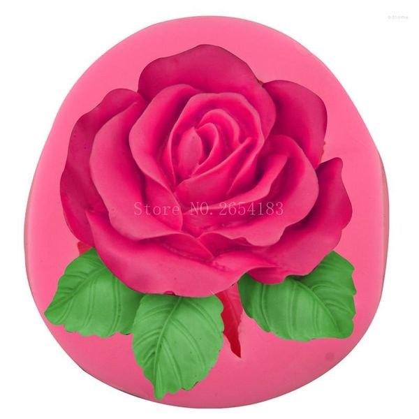 Moldes para hornear flor rosa con hoja silicona fondant jabón 3D pastel molde cupcake jalea caramelo chocolate decoración herramienta FQ3189