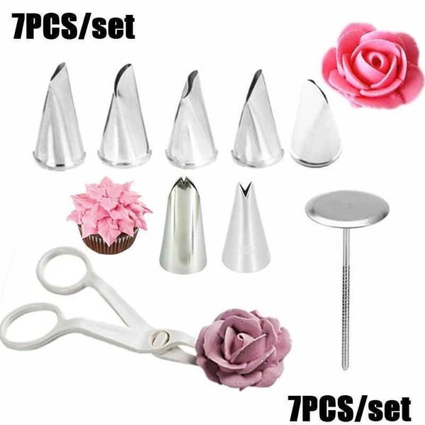 Moldes para hornear Flower Scissor Cake Tray Tips Rose Boquilla Nail Decor Lifter Fondant Cream Decoración Tienda de postres Accesorios de cocina Dhqb4