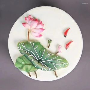 Bakvormen fondant lotus siliconen mal Chinese stijl cakebladeren reliëfpatroon chocoladedecoratie Diy Sugarcraft tools
