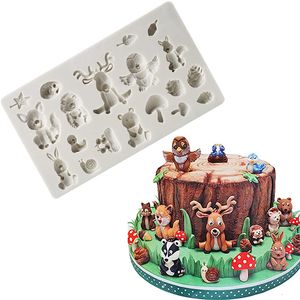 Bakvormen bosdieren Fondant Molds Zoo Dierlijke siliconenvorm voor chocolade snoepgumpasta Polymeer Clay Resin Sugar Craft Cake Cupcake 230421