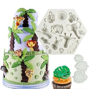 Bakvormen Forest Lion Animal Cookie Mould Turtle Leaves Fondant Biscuit Stamp Mould For Kids Jungle Verjaardag Hawaii Party Cake Decor 230809