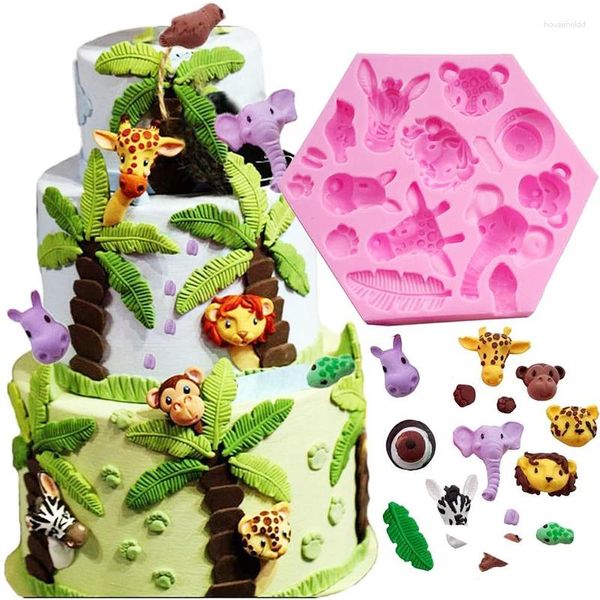 Moldes para hornear Bosque León Ciervo Animal Galleta Molde Tortuga Hojas Fondant Galleta Sello Molde para niños Selva Fiesta de cumpleaños Decoración de pasteles