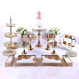 Moules de cuisson Or Argent 6 15pcs Galvanoplastie Métal Cristal Gâteau Stand Ensemble Affichage De Mariage Fête D'anniversaire Dessert Cupcake Plaque Rack 231121