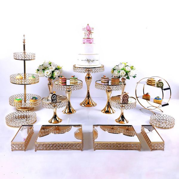 Moldes para hornear Oro Plata 6 15 unids Electroplate Metal Crystal Cake Stand Set Display Boda Fiesta de cumpleaños Postre Cupcake Plate Rack 231121