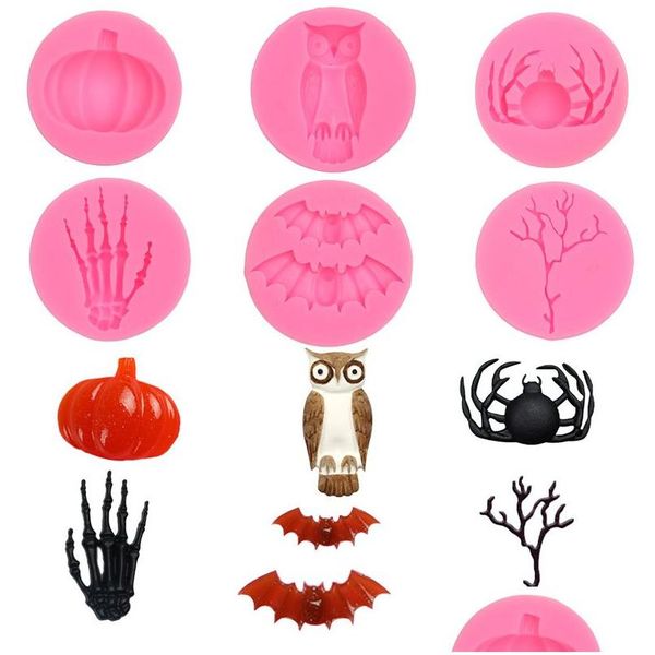 Moldes para hornear Molde de pastel de Halloween Mano Calabaza Búho Araña Rama Forma Sile Herramienta para hornear 122075 Hogar Jardín Cocina, Comedor Bar Bakewar Dhmhy