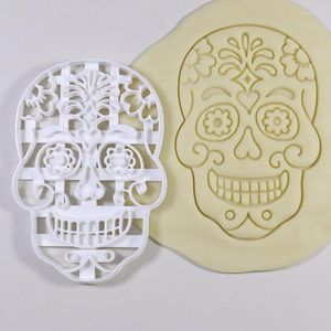 Moldes para hornear Decoración de Halloween Cabeza de cráneo Cortador de galletas Molde Sello The Dead Skeloton Face 3D Plástico Galleta Prensa Molde para herramientas