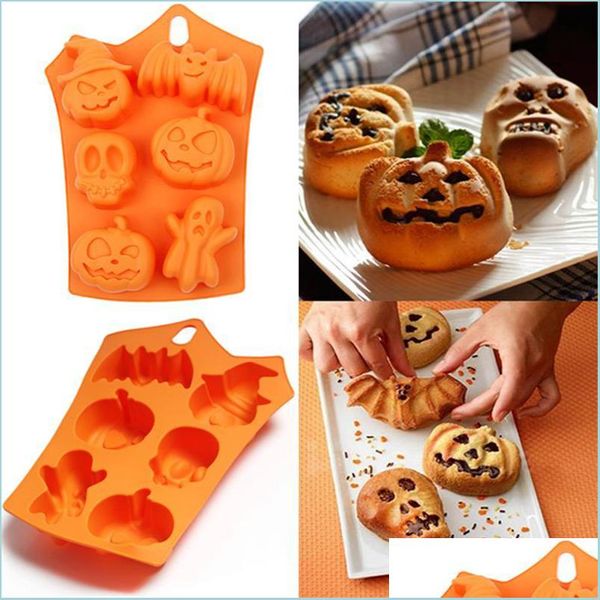 Moules De Cuisson Halloween Skl Citrouille Chauve-Souris Sile Cookie Cutter Moule Fondant Gâteau Cuisson Cuisine Décor Chocolat Fudge Mod Drop Delivery 2 Dhj2F