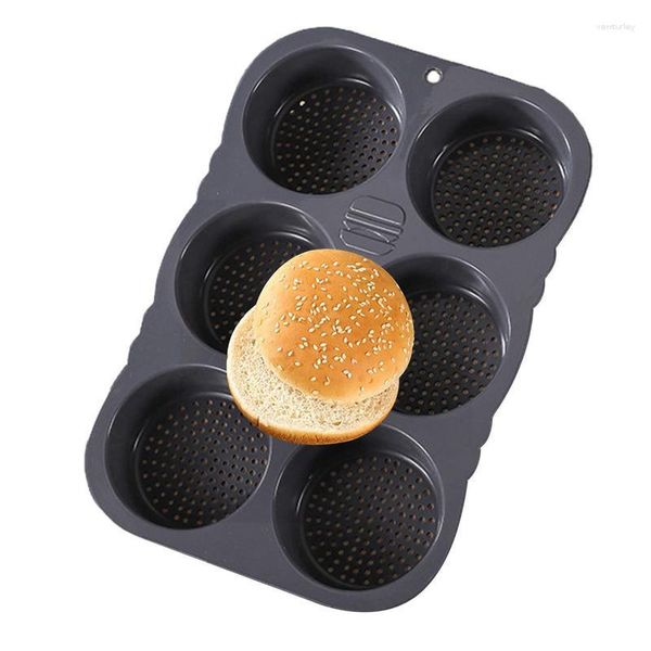 Moules de cuisson Hamburger Bun Pans pour 4/6 cavité Silicone Moule Pain Pan Réutilisable Antiadhésif Flexible