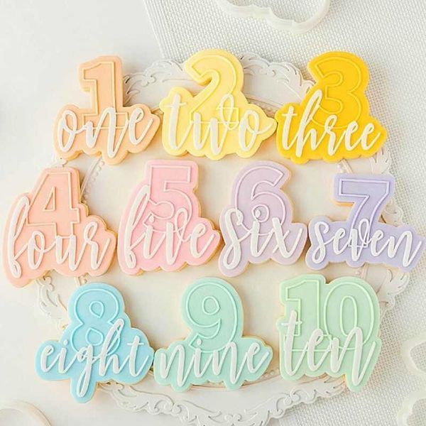 Moules de cuisson Joyeux anniversaire numéro 1-10 Outil de décoration de gâteau Cookie Biscuit Sugarcraft Moule Fondant Stamp Press Cutters Cutter Emb B1Q1