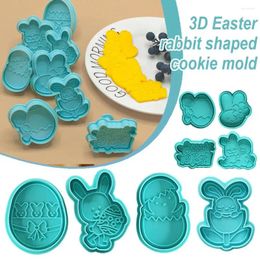Moldes para hornear Feliz Pascua Cortador de galletas de plástico Huevo Galleta Dibujos animados Moldes 3D Diy Suministros para fiestas Herramientas J2k2