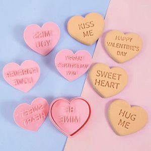 Bakvormen Gelukkige Valentijnsdag Zoete Hart Cookie Cutter Druk Stempel Embosser Bruiloft Valentines DIY Fondant Sugarcraft Gereedschap