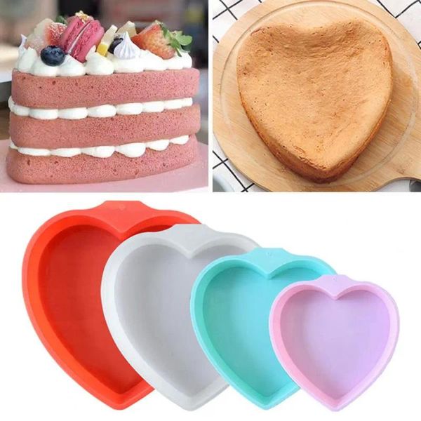 Moldes para hornear Molde de pastel en forma de corazón Moldes de silicona en forma de corazón para postres caseros Juego de 3 herramientas antiadherentes Mousse de chocolate DIY