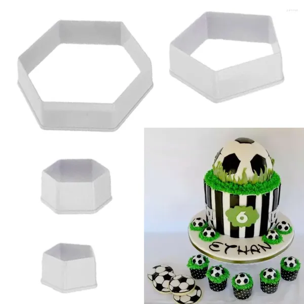 Moules de cuisson hexagone Football en plastique emporte-pièce sucre Fondant gâteau Football motif moules emporte-pièces décoration moule cuisine outil