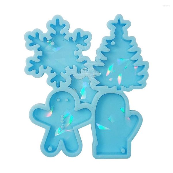 Moules de cuisson en silicone holographique en forme d'arbre de fleur de neige de Noël en forme de moules pour le bricolage fait à la main boucles d'oreilles époxy Uv pendentifs porte-clés