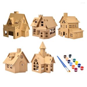Moldes para hornear Casa Navidad Cartón Diy Village Puzzle Artesanía 3D Casas de madera Led Decoración sin terminar Ciudad Madera Vacaciones Pintura Juguete