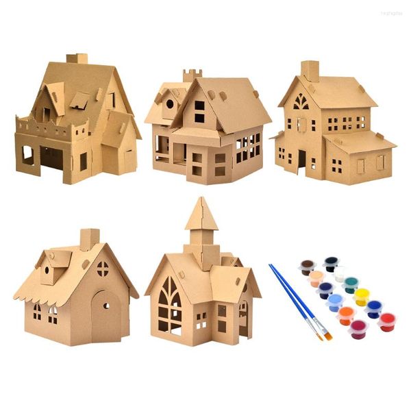 Moules De Cuisson Maison Noël Carton Bricolage Village Puzzle 3D Artisanat Maisons En Bois Led Décoration Inachevée Ville Bois Vacances Peinture Jouet