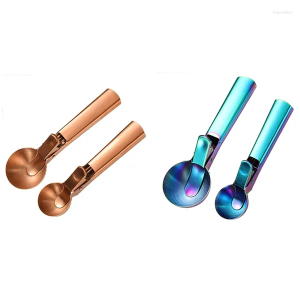 Moules de cuisson Cuillère à crème glacée 2pcs Cookie en acier inoxydable avec gâchette Melon Baller Scooper Cônes