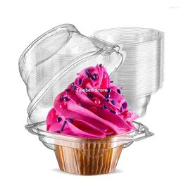 Moldes para hornear recipientes de cupcake individuales desechables con tapa de domo hermética conectada Tapa de plástico transparente de plástico.