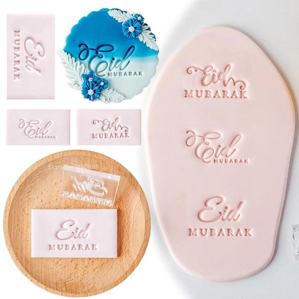 Moldes para hornear Islámico Eid Fondant Galleta Molde Mubarak Letras inglesas Sello en relieve Postre Decoración de pasteles Acrílico Pastelería Cortador de galletas