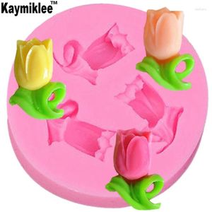 Moules de cuisson Kaymiklee M012 Small Resin Tulips Silicone 3D Fondant Cake Lace Moule Outils Gumpaste Chocolate Moule pour décoration
