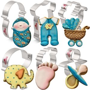 Moldes para hornear KENIAO Baby Shower Cookie Cutter Set - 6 PC Pijama Carro Elefante Pie Chupete Galleta Pan Moldes Acero inoxidable 221122