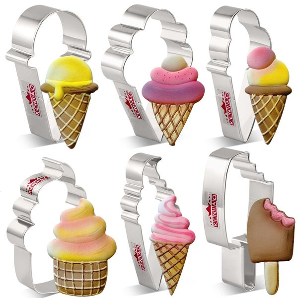 Moldes para hornear KENIAO Helado Popsicle Sundae Juego de cortadores de galletas - 6 piezas Galletas de verano Fondant Pan Moldes de arena Acero inoxidable 221122