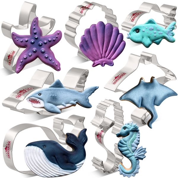 KENIAO Ocean Creatures Cookie Cutter Set - 7 PC Whale Shell Shark Starfish Fish Biscuit Pâtisserie Pain Moules Acier Inoxydable 221122