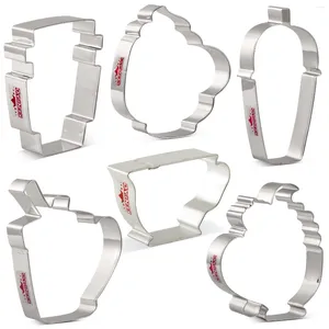 Bakvormen KENIAO Theekopje Koffiemok Cookie Cutter Set - 6PC Biscuit Fondant Broodvormen Roestvrij staal