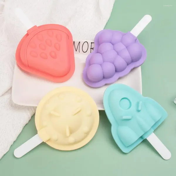 Moules de cuisson Kid-Friendly Ice Cream Moule Silicone avec couvercle pour bricolage Pudding Jelly Fun Fruit Rocket Disque Forme Facile Maison