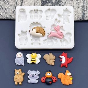 Moldes para hornear Koala Bear Bee Bunny Fox Hedgehog Ardilla Búho Silicona Sugarcraft Molde Chocolate Cupcake Fondant Cake Decorating Herramientas