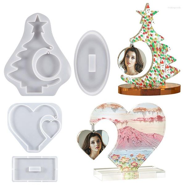 Moules de cuisson amour coeur Po cadre et arbre de noël époxy moule bricolage artisanat résine décoratif Double ornement Silicone moule