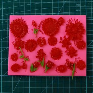 Bakvormen Veel Roze Bloemen Zonnebloem Cake Chocolade Schimmel Voor Het Keukengereedschap Diy Sugarcraft Decoratie Schimmel F0525