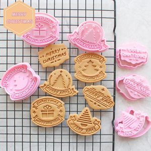 Bakvormen Merry Christmas Cookie Cutter 3d Xmas Tree Biscuit Fondant reliëfstempels Mold Happy Year Party Cake Decoration Tool